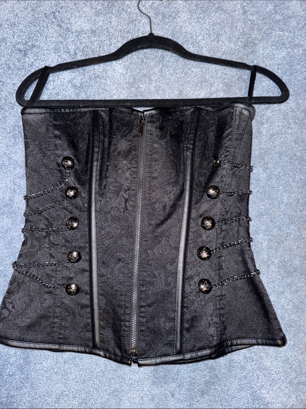 Black Lace-Up Chain Button Corset Top